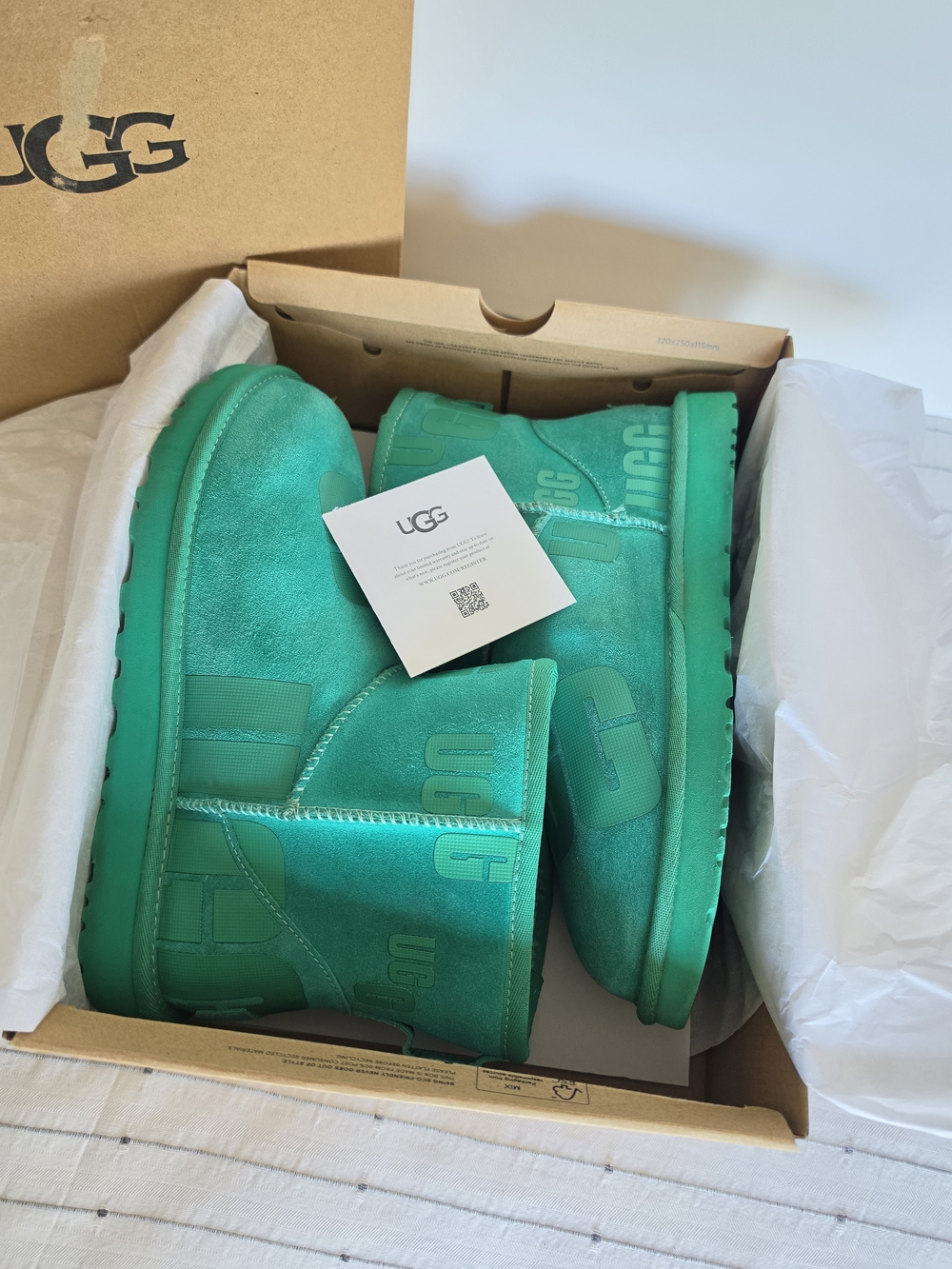 UGG Classic Mini Boot in Teal Green With Scatter Graphic